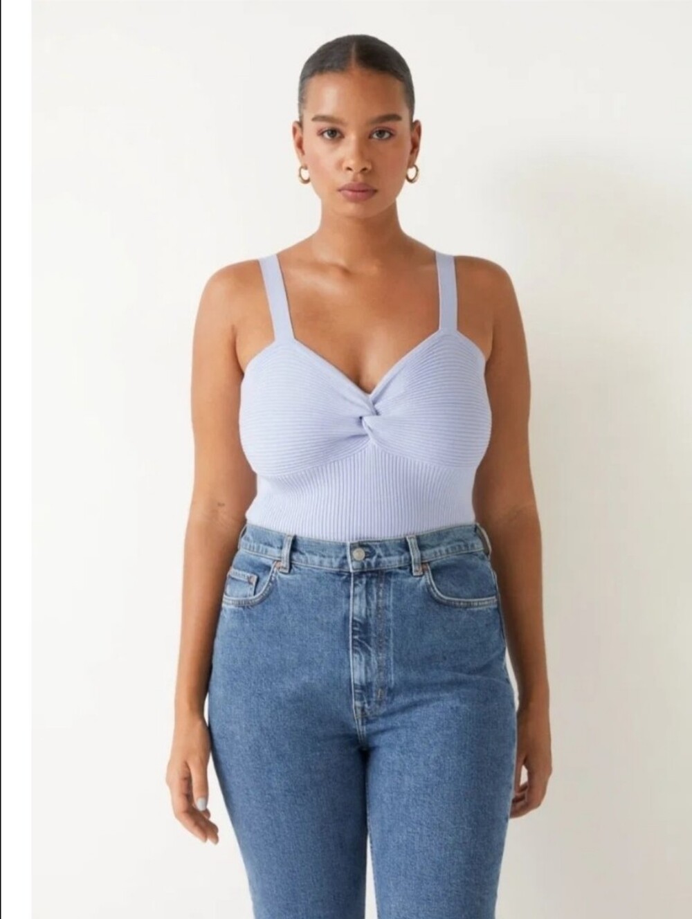 & Other Stories Women's M Blue Knot Front Ribbed Knit Top